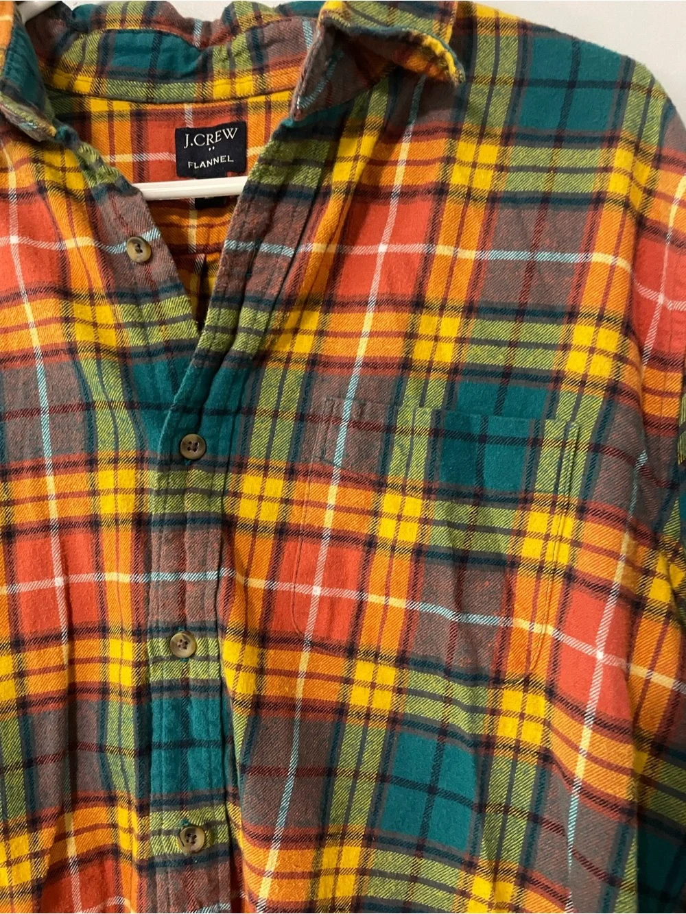 J. Crew Men's Teal, Orange & Yellow Plaid Button-Down Shirt